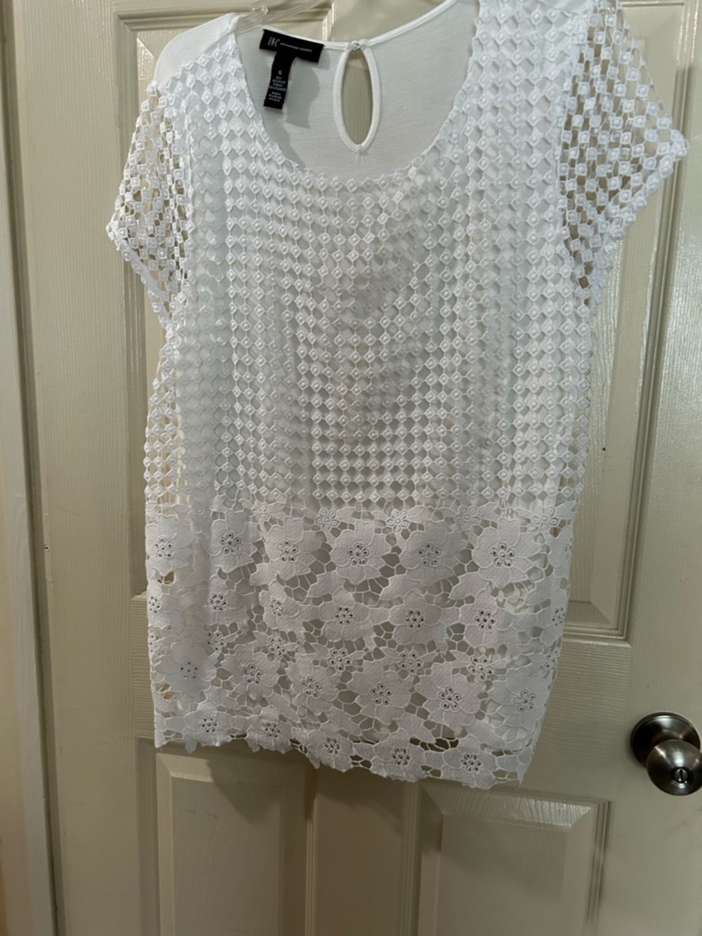 INC International Concepts White Crochet Overlay Top